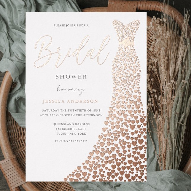 Rose Gold Foil Wedding Dress Bridal Shower Invitation (Creator Uploaded)
