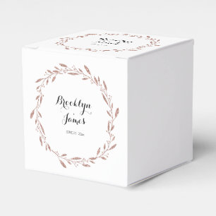 Rose Gold Foil Wedding Favor Boxes Floral Wreath