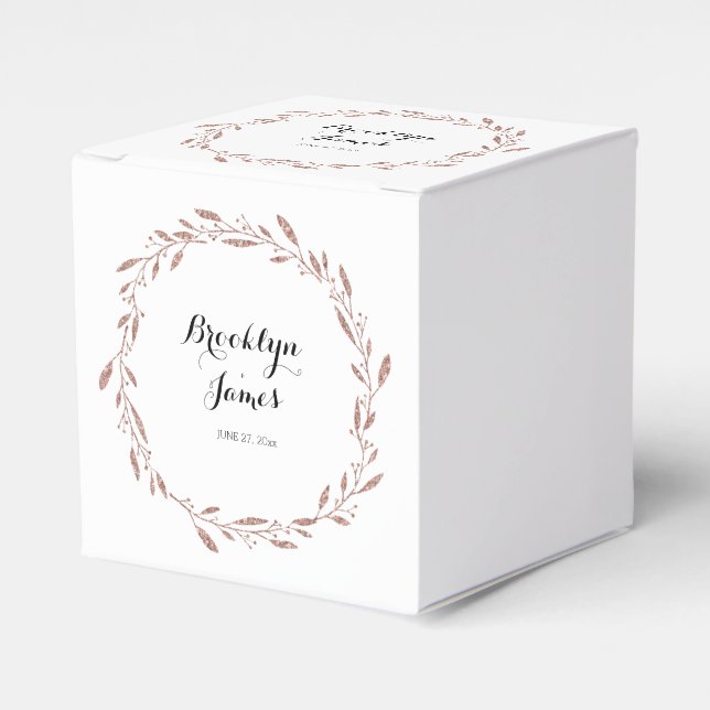 Rose Gold Foil Wedding Favor Boxes Floral Wreath (Front Side)
