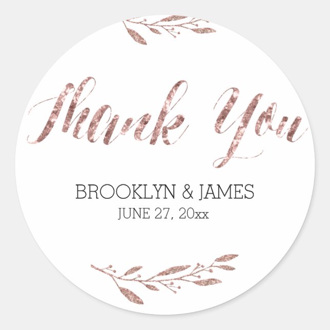 Rose Gold Foil Wedding Favor Stickers Round Floral (Front)