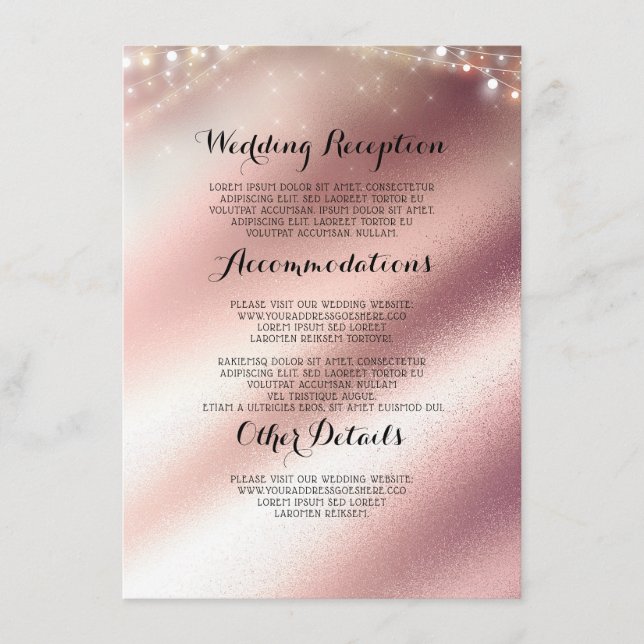 Rose Gold Foil Wedding Information Guest Enclosure Card (Front)