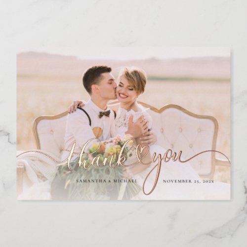 Rose Gold Foil Wedding Photo Thank You Card