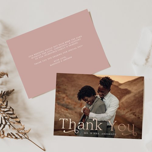 Rose Gold Foil Wedding Photo Thank You Card