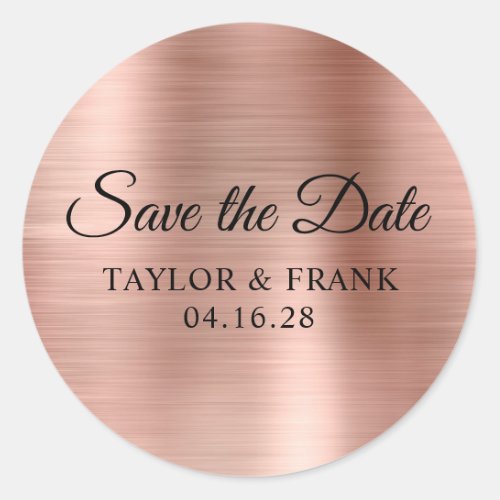 Rose Gold Foil Wedding Save the Date Classic Round Sticker