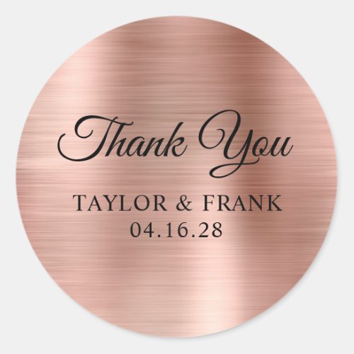 Rose Gold Foil Wedding Thank You Classic Round Sticker