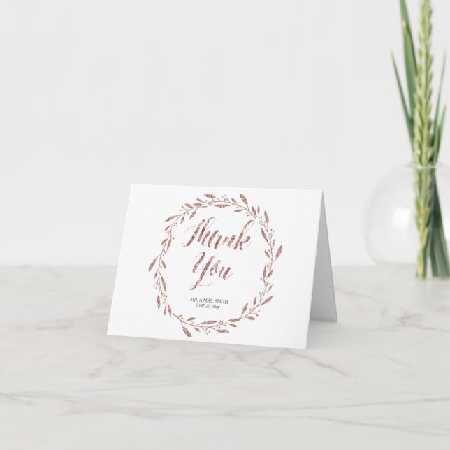 Rose Gold Foil Wedding Thank You Note Card Wreath (Front)