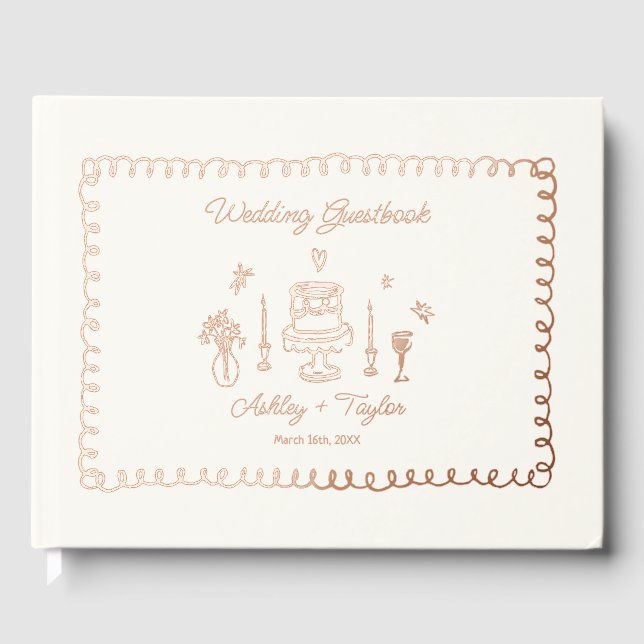 Rose Gold Foil Whimsical Fun Wedding  Foil Guest Book (Front)