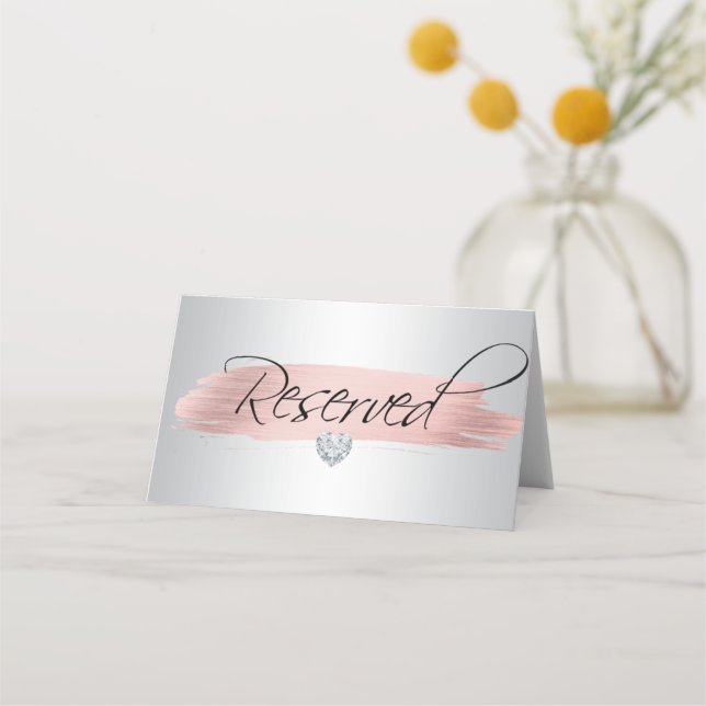 Rose Gold Foil White Black RESERVED Sign Place Card (Back)