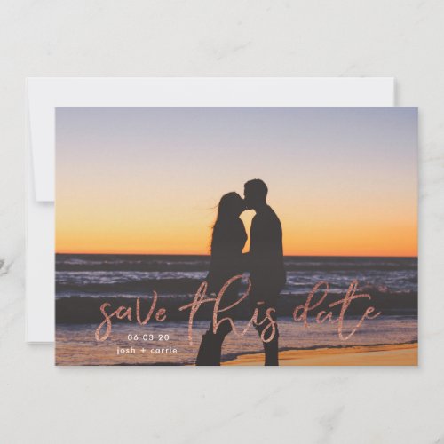 Rose Gold Foil White Calligraphy Save the Date