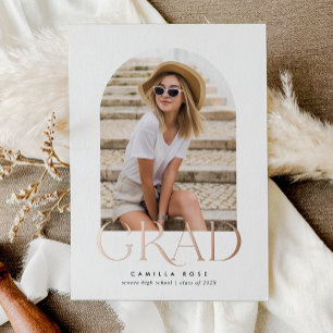 Rose Gold Foil White Modern Minimalist Graduation Foil Invitation