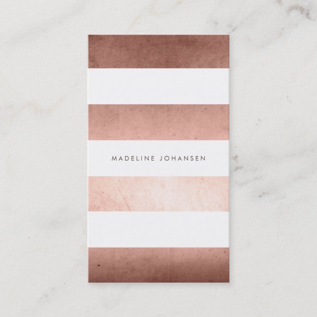 Rose Gold Foil White Stripes Trendy Hair Stylist Business Card (Front)