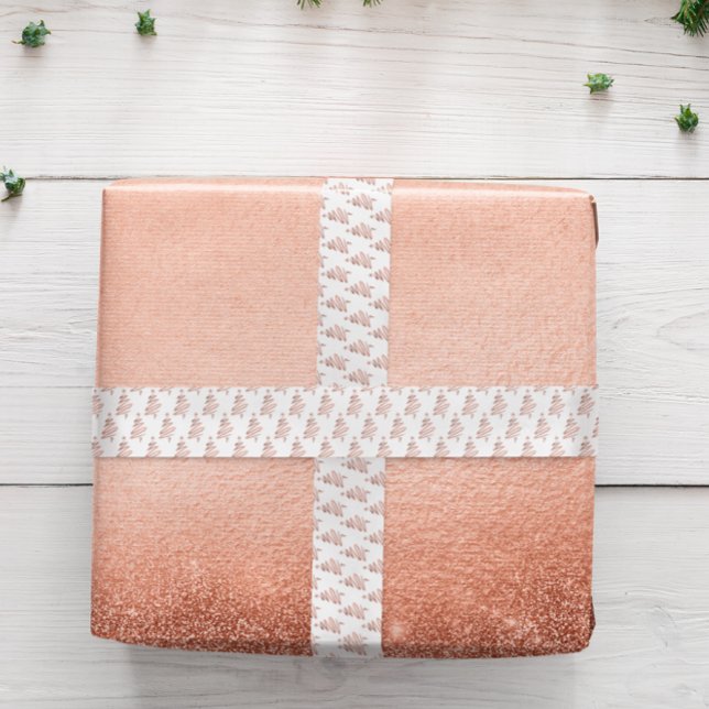 Rose Gold Foil White Tree Christmas Holiday Satin Ribbon (Creator Uploaded)