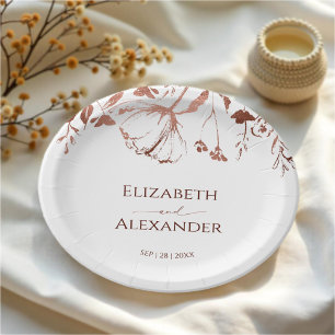 Rose Gold Foil Wildflower Spring Wedding Paper Plates