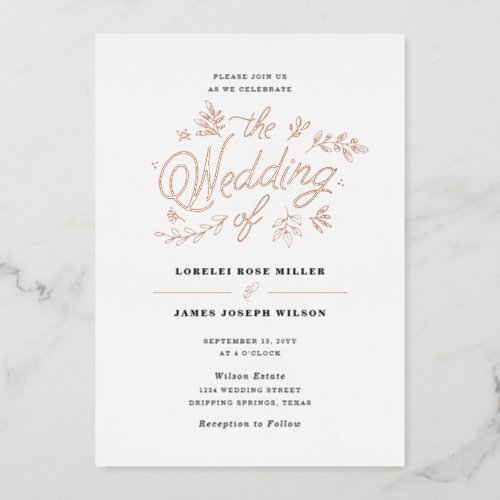 Rose Gold Foil Wildflower Wedding Foil Invitation