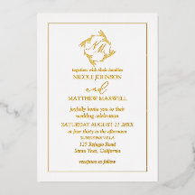 Rose Gold Foil Wreath Monogram Wedding Invitation