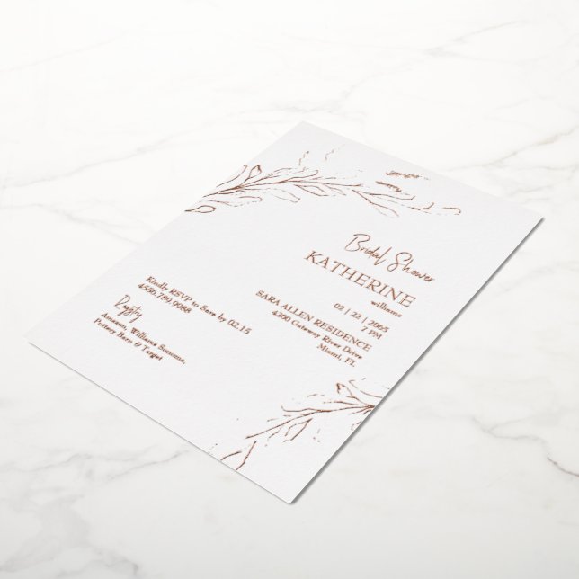 Rose Gold Foliage Bridal Shower Rose Gold Foil Invitation (Rotated)