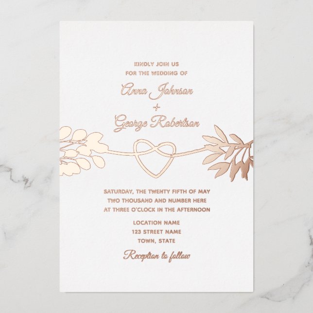 Rose Gold Foliage Wedding Foil Invitation (Front)