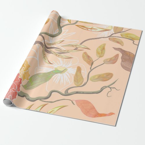 Rose gold forest botanical pink floral birthday wrapping paper