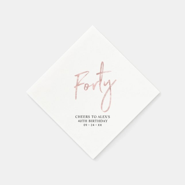 Rose Gold Forty Modern Adult 40th Birthday Party Napkins (Corner)