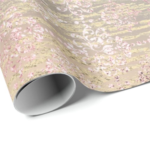 Rose Gold Foxier Metallic Damask Wood Pink Royal Wrapping Paper