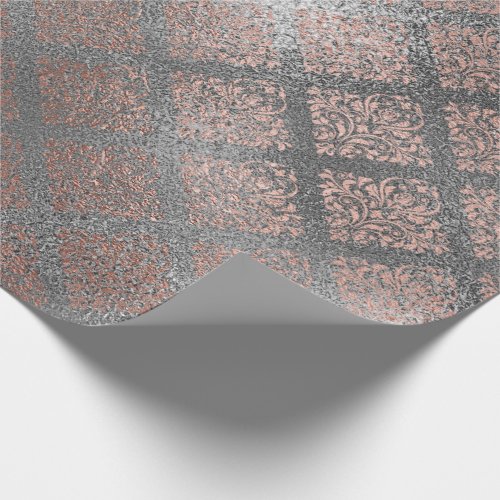 Rose Gold Foxier Silver Gray Shiny Glass Metallic Wrapping Paper