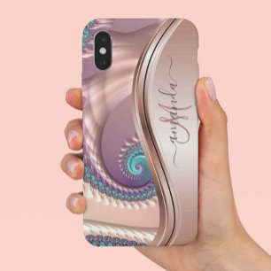 Rose Gold Fractal Handwritten Calligraphy iPhone 13 Pro Case