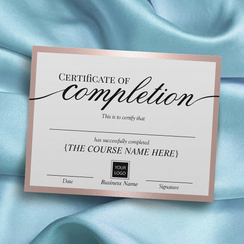 Rose Gold Frame Certificate of Completion Award