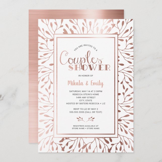 Rose Gold Frame Couples Shower, color changeable Invitation (Front/Back)