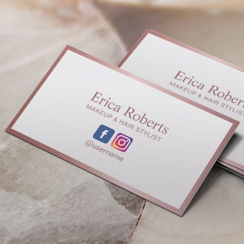 Rose Gold Frame Minimalist Makeup Hair Stylist Business Card