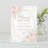 Rose gold frame pink floral watercolor Sweet 16 Invitation (Standing Front)