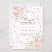 Rose gold frame pink floral watercolor Sweet 16 Invitation (Front)