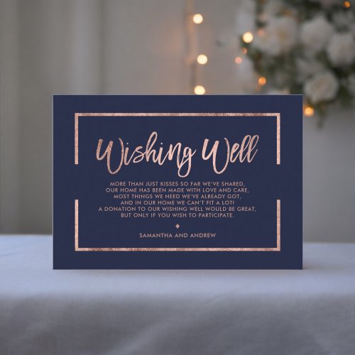 Rose gold frame script navy blue wishing well enclosure card
