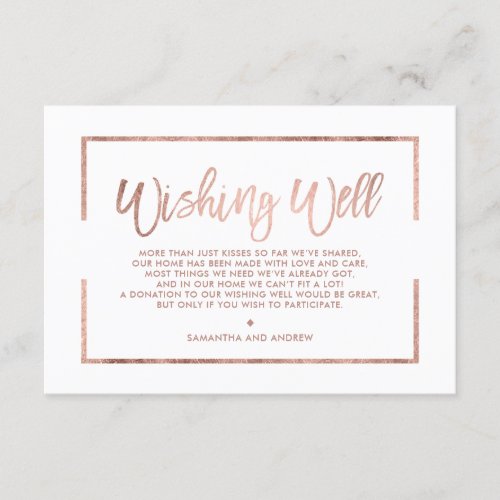 Rose gold frame script white wishing well enclosure card