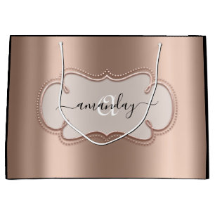 Rose Gold Framed Royal Monogram Name Bblushh Large Gift Bag