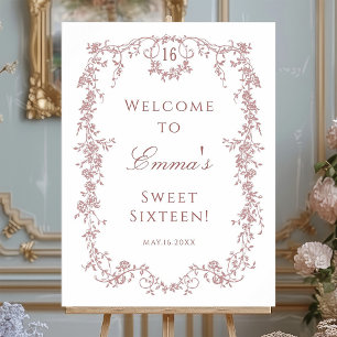 Rose Gold French Frame Sweet 16 Birthday Welcome Foam Board