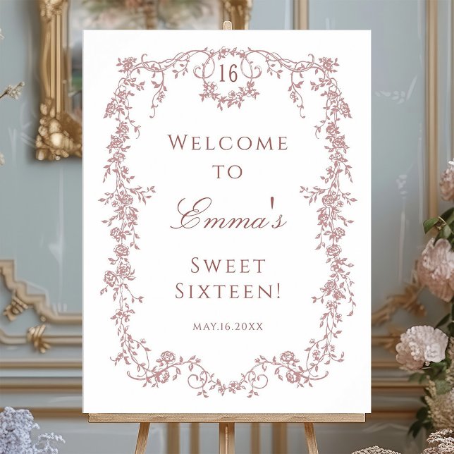 Rose Gold French Frame Sweet 16 Birthday Welcome Foam Board (Creator Uploaded)