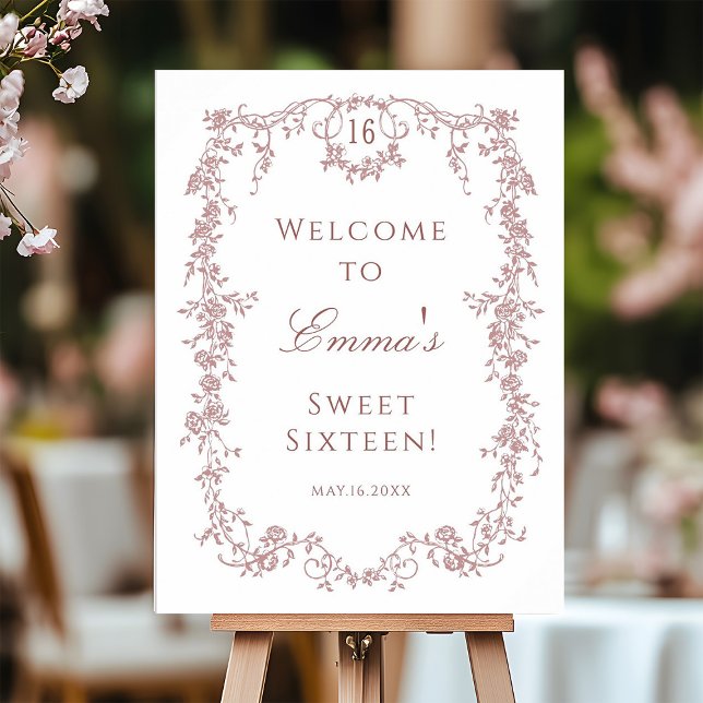 Rose Gold French Frame Sweet 16 Birthday Welcome  Poster (Creator Uploaded)