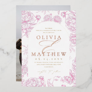 Rose Gold French Toile Flora Wedding Foil Invitation