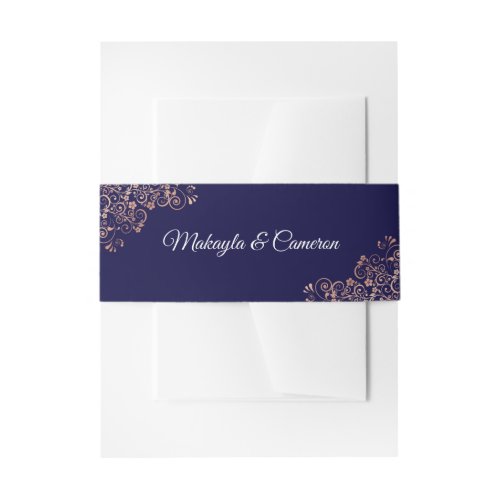 Rose Gold Frills  Navy Elegant Wedding Invitation Belly Band