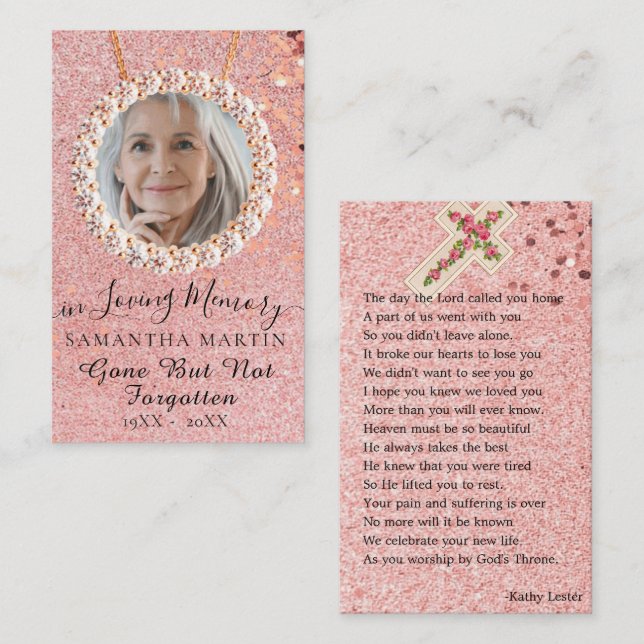 Rose Gold Funeral Memorial Prayer Photo Card (Front/Back)