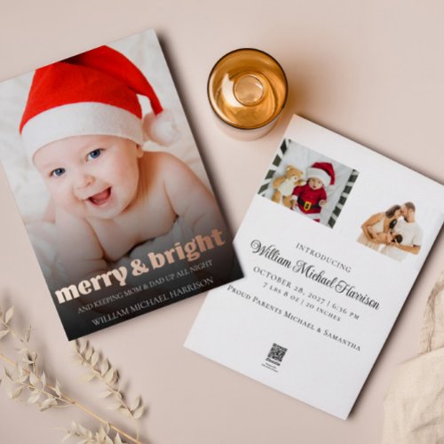 Rose Gold Funny Holiday Baby Birth Announcement