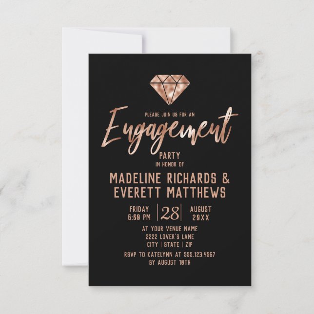 Rose Gold Gem Diamond Engagement Party Invitation (Front)