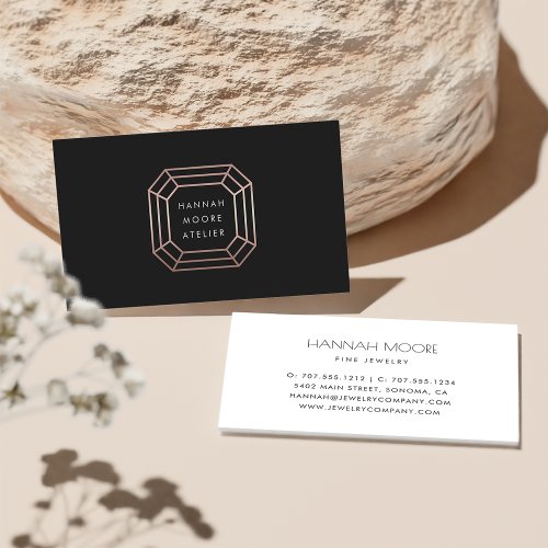 Rose Gold Gem Logo  Jewelry Design Business Card