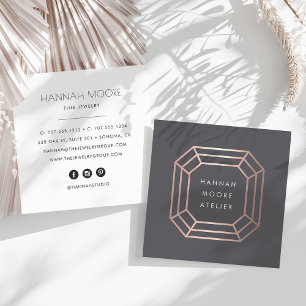 Rose Gold Gemstone Logo   Jewelry Design Square Business Card
