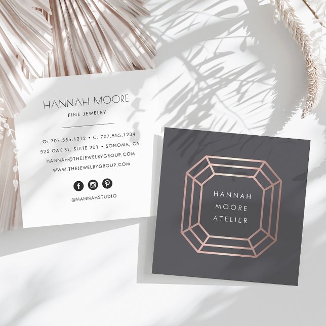 Rose Gold Gemstone Logo | Jewelry Design Square Business Card (Creator Uploaded)