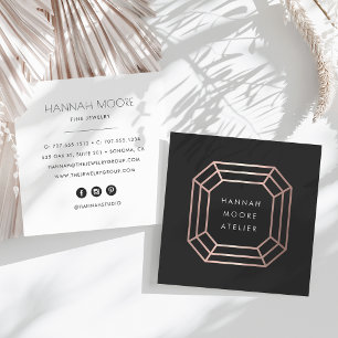 Rose Gold Gemstone Logo Jewelry Design Square Business Card
