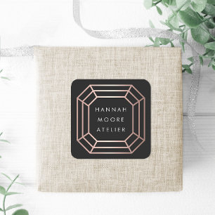 Rose Gold Gemstone Logo Square Sticker
