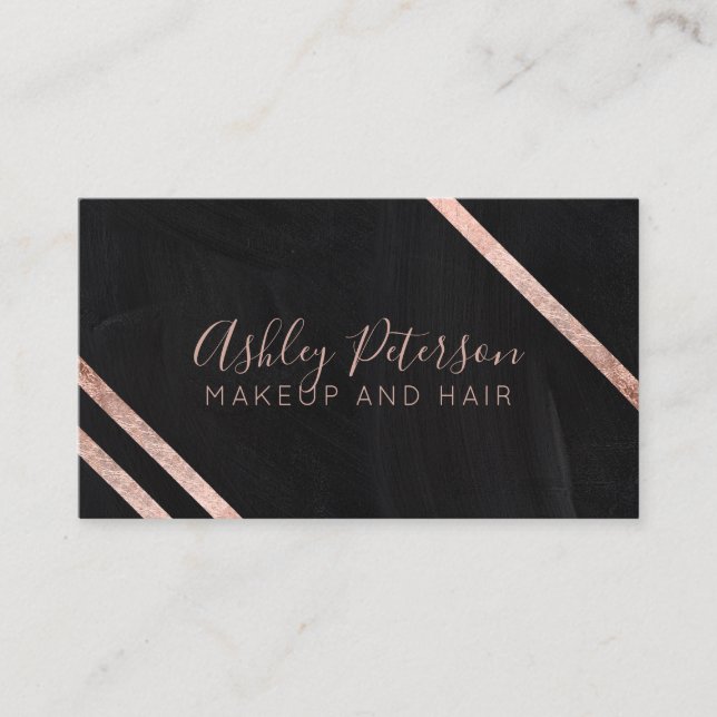 Rose gold geo chalkboard hair makeup typography business card (Front)