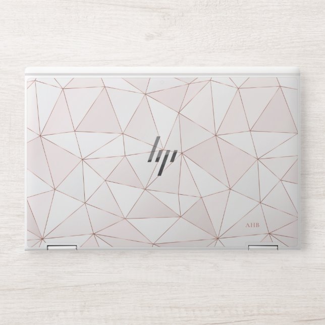 Rose Gold Geometric Abstract Pattern Monogram HP Laptop Skin (Front)