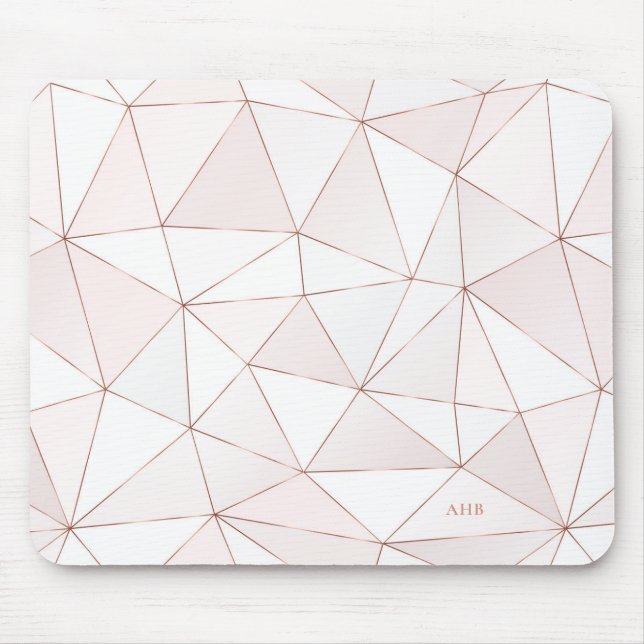 Rose Gold Geometric Abstract Pattern Monogram Mouse Pad (Front)